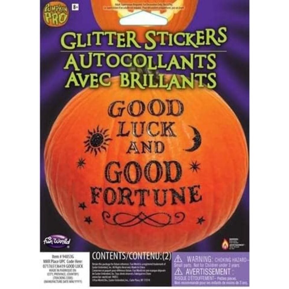 Good Luck & Good Fortune Pumpkin Glitter Stickers - Fun World - Halloween Decor